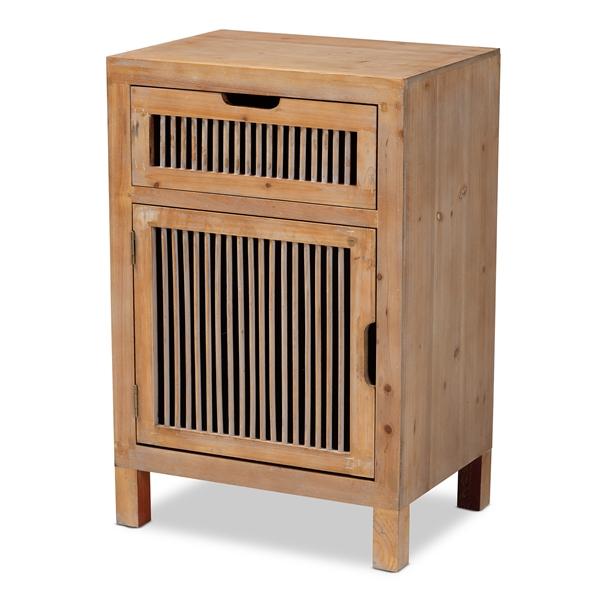 baxton studio Baxton Studio Clement Rustic Transitional Medium Oak Finished 1-Door and 1-Drawer Wood Spindle End Table