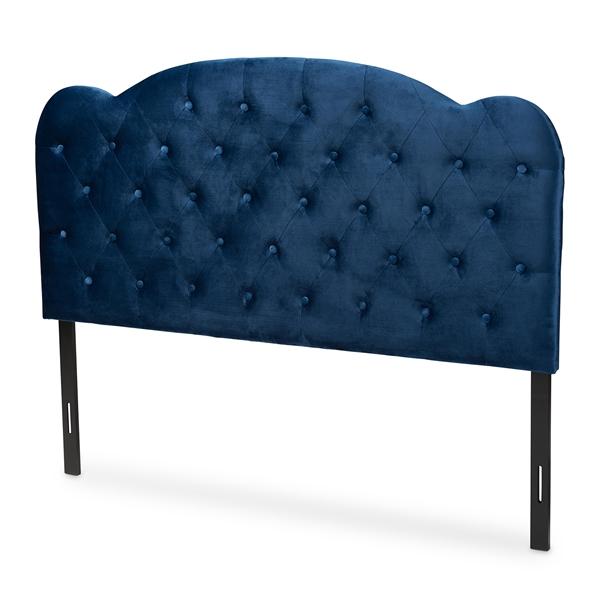 baxton studio Baxton Studio Clovis Modern and Contemporary Navy Blue Velvet Fabric Upholstered Queen Size Headboard