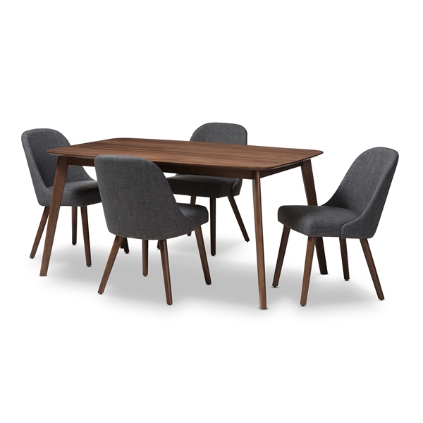 baxton studio Baxton Studio Cody Mid-Century Modern Dark Grey Fabric Upholstered Walnut Finished Wood 5-Piece Dining Set