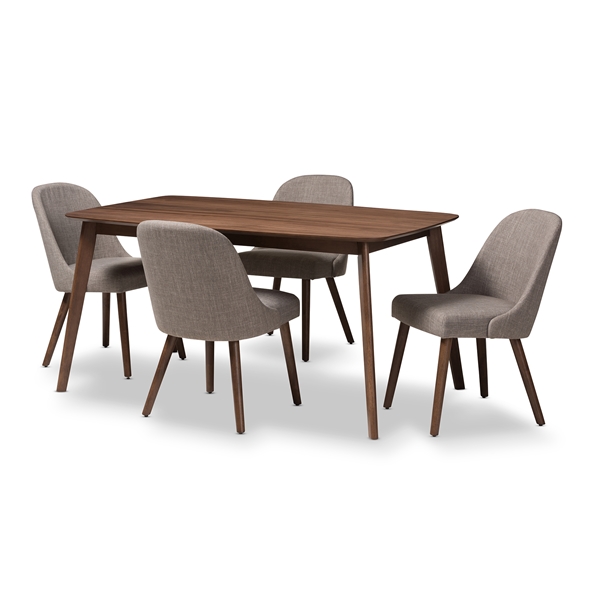 baxton studio Baxton Studio Cody Mid-Century Modern Light Grey Fabric Upholstered Walnut Finished Wood 5-Piece Dining Set