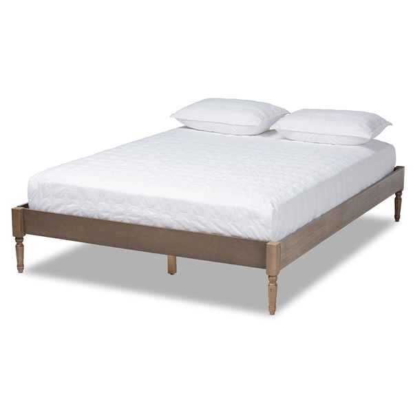 baxton studio Baxton Studio Colette French Bohemian Weathered Grey Oak Finished Wood Full Size Platform Bed Frame