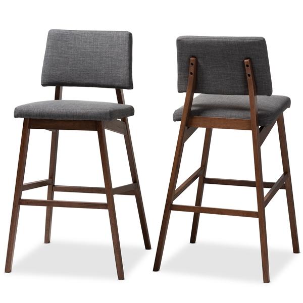 baxton studio Baxton Studio Colton Mid-Century Modern Dark Gray Fabric Upholstered and Walnut-Finished Wood Bar Stool Set of 2