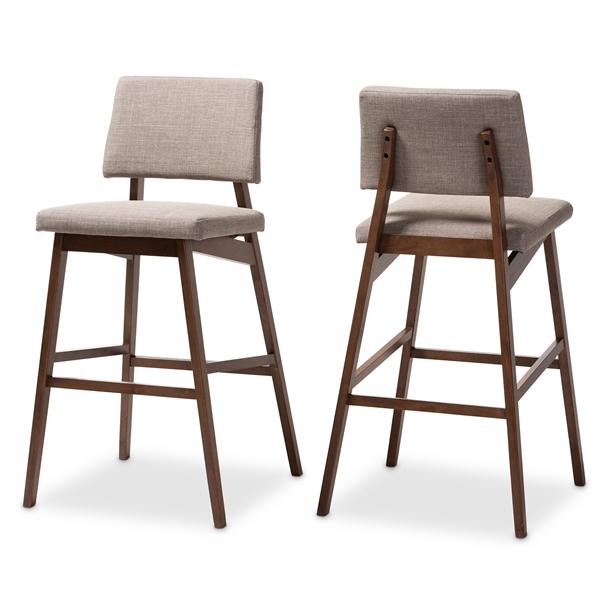 baxton studio Baxton Studio Colton Mid-Century Modern Light Gray Fabric Upholstered and Walnut-Finished Wood Bar Stool Set of 2