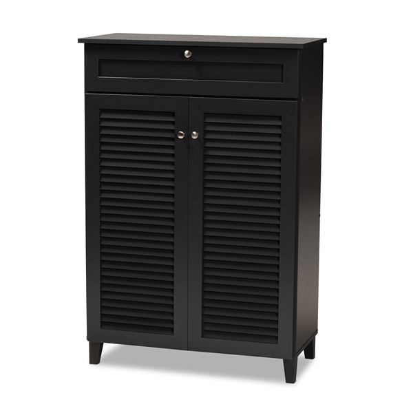 baxton studio Baxton Studio Coolidge Modern and Contemporary Dark Grey Finished 5-Shelf Wood Shoe Storage Cabinet with Drawer
