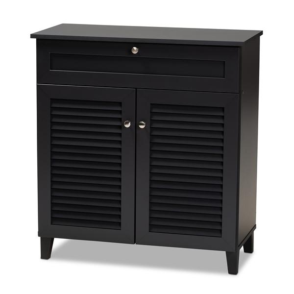 baxton studio Baxton Studio Coolidge Modern and Contemporary Dark Grey Finished 4-Shelf Wood Shoe Storage Cabinet with Drawer