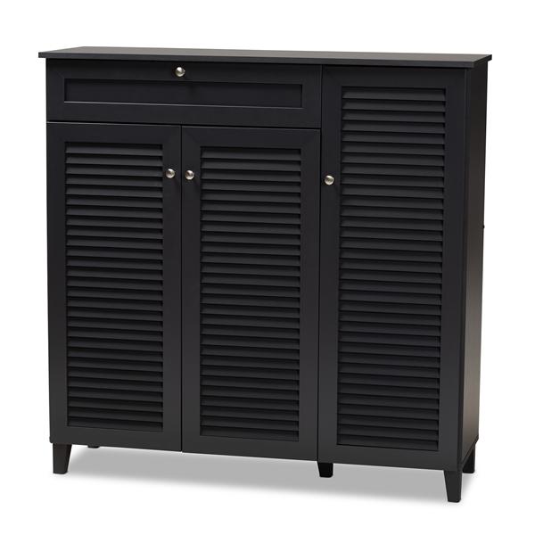 baxton studio Baxton Studio Coolidge Modern and Contemporary Dark Grey Finished 11-Shelf Wood Shoe Storage Cabinet with Drawer