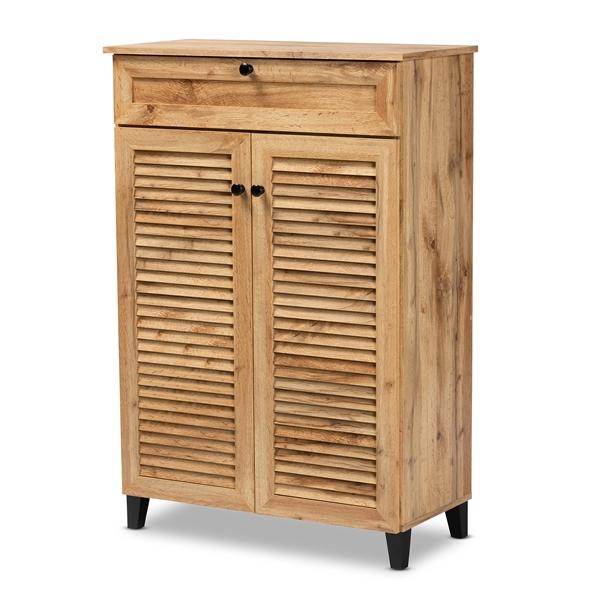 baxton studio Baxton Studio Coolidge Modern and Contemporary Oak Brown Finished Wood 5-Shelf Shoe Storage Cabinet