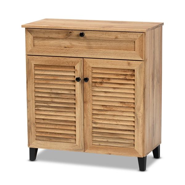 baxton studio Baxton Studio Coolidge Modern and Contemporary Oak Brown Finished Wood 1-Drawer Shoe Storage Cabinet