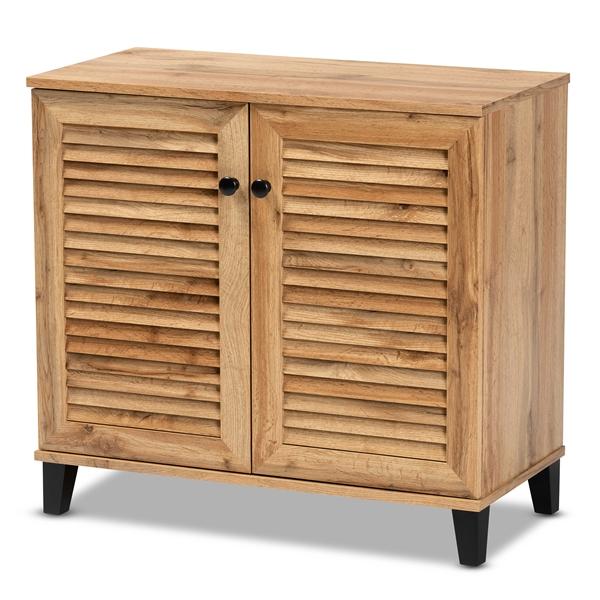 baxton studio Baxton Studio Coolidge Modern and Contemporary Oak Brown Finished Wood 2-Door Shoe Storage Cabinet