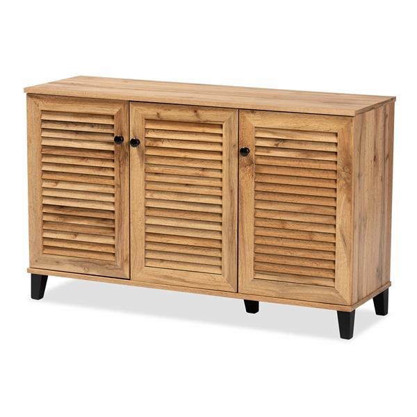 baxton studio Baxton Studio Coolidge Modern and Contemporary Oak Brown Finished Wood 3-Door Shoe Storage Cabinet