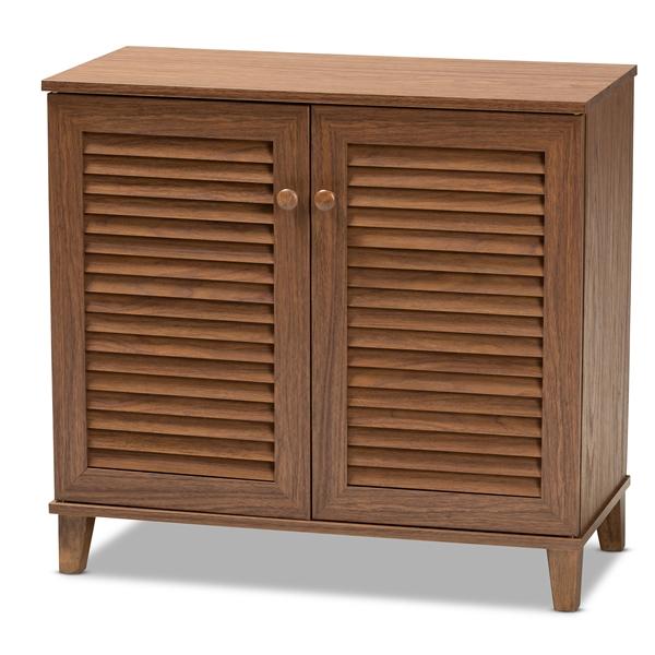 baxton studio Baxton Studio Coolidge Modern and Contemporary Walnut Finished 4-Shelf Wood Shoe Storage Cabinet
