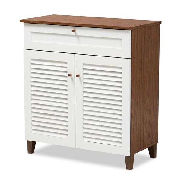 baxton studio Baxton Studio Coolidge Modern and Contemporary White and Walnut Finished 4-Shelf Wood Shoe Storage Cabinet with Drawer