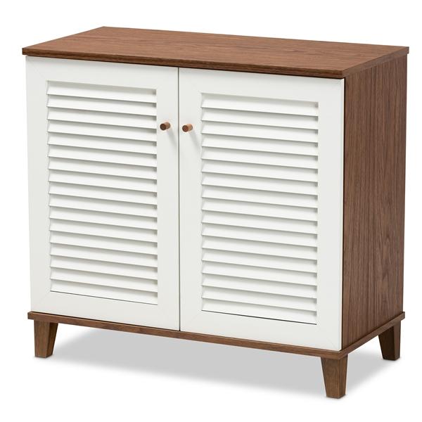 baxton studio Baxton Studio Coolidge Modern and Contemporary White and Walnut Finished 4-Shelf Wood Shoe Storage Cabinet