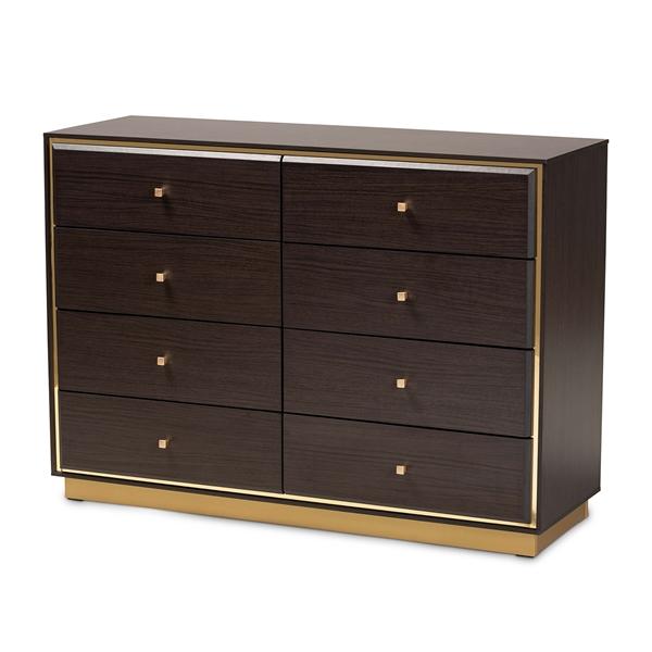 baxton studio Baxton Studio Cormac Modern and Contemporary Espresso Brown Finished Wood and Gold Metal 8-Drawer Dresser