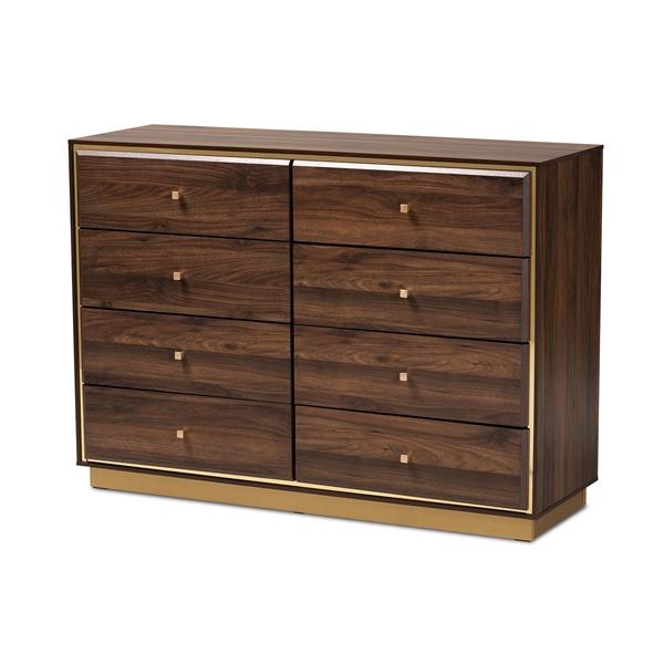 baxton studio Baxton Studio Cormac Modern and Contemporary Walnut Brown Finished Wood and Gold Metal 8-Drawer Dresser