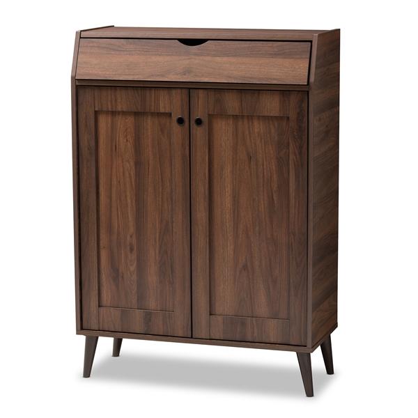 baxton studio Baxton Studio Cormier Mid-Century Modern Walnut Brown finished 2-Door Wood Entryway Shoe Storage Cabinet