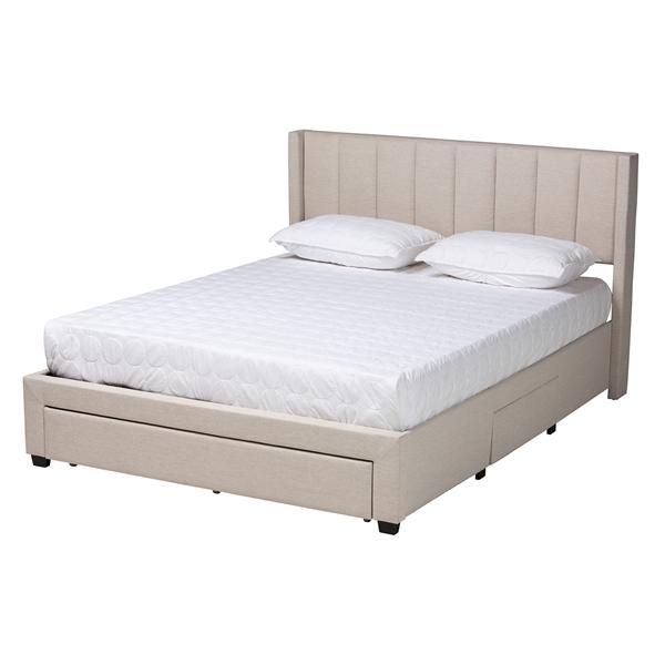 baxton studio Baxton Studio Coronado Mid-Century Modern Transitional Beige Fabric Full Size 3-Drawer Storage Platform Bed