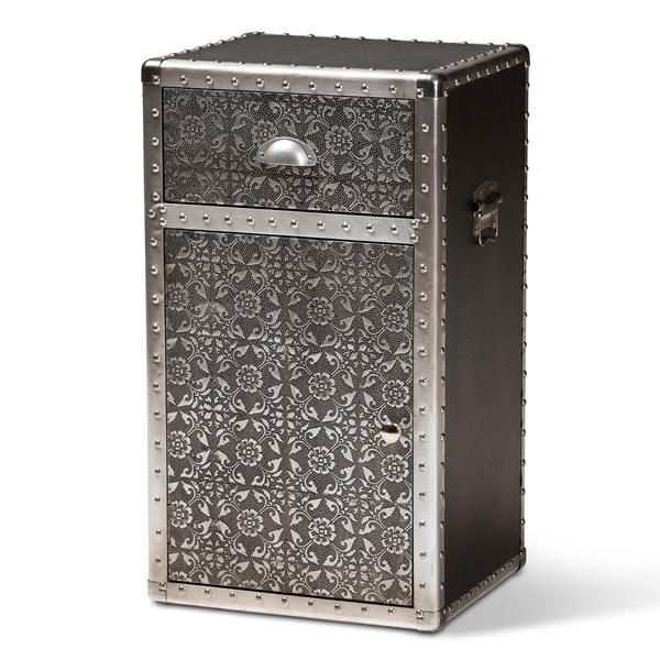 baxton studio Baxton Studio Cosette Vintage Industrial Silver Metal Floral Accent Cabinet