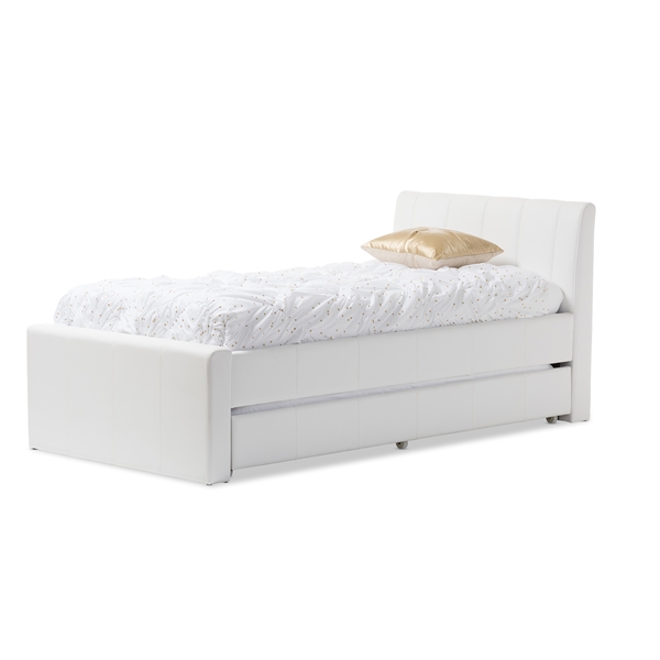 baxton studio Baxton Studio Cosmo Modern and Contemporary White Faux Leather Twin Size Trundle Bed