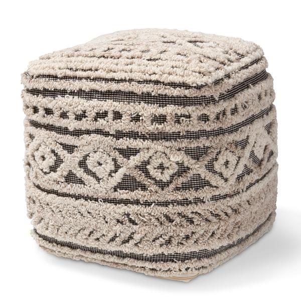 baxton studio Baxton Studio Cronin Moroccan Inspired Beige and Brown Handwoven Hemp Pouf Ottoman