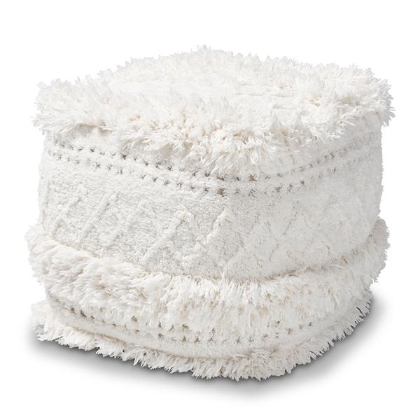 baxton studio Baxton Studio Curlew Moroccan Inspired Ivory Handwoven Cotton Pouf Ottoman