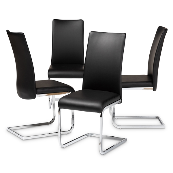 baxton studio Baxton Studio Cyprien Modern and Contemporary Black Faux Leather Upholstered Dining Chair (Set of 4)