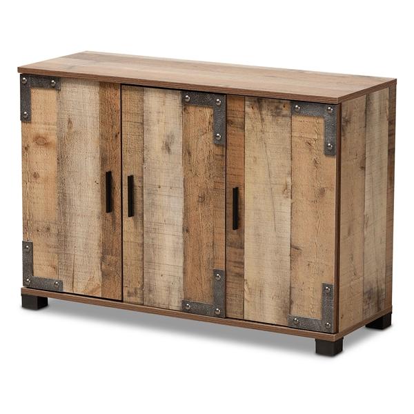 baxton studio Baxton Studio Cyrille Modern and Contemporary Farmhouse Rustic Finished Wood 3-Door Shoe Cabinet