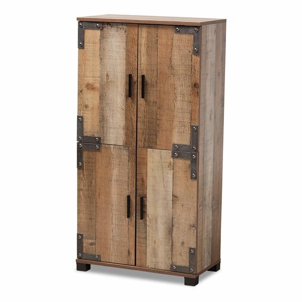 baxton studio Baxton Studio Cyrille Modern and Contemporary Farmhouse Rustic Finished Wood 4-Door Shoe Cabinet