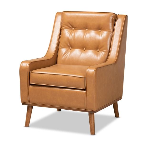 baxton studio Baxton Studio Daley Modern and Contemporary Tan Faux Leather Upholstered and Walnut Brown Finished Wood Lounge Armchair