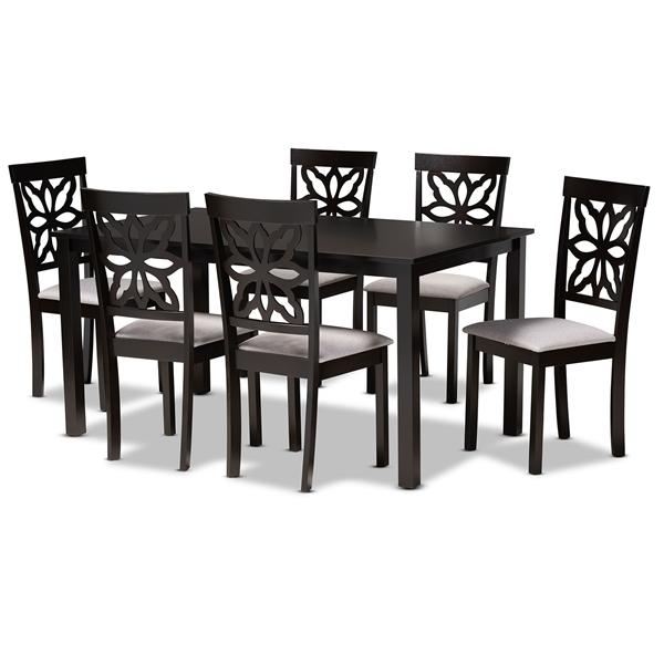 baxton studio Baxton Studio Dallas Modern and Contemporary Grey Fabric Upholstered and Dark Brown Finished Wood 7-Piece Dining Set