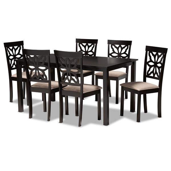 baxton studio Baxton Studio Dallas Modern and Contemporary Sand Fabric Upholstered and Dark Brown Finished Wood 7-Piece Dining Set
