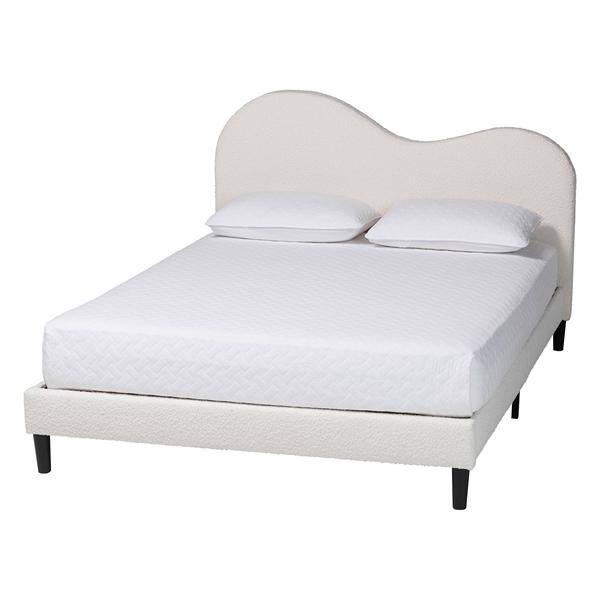 baxton studio Baxton Studio Dalton Boucle Upholstered Platform Bed - Soft Fabric Queen Size Bed Frame with Headboard Minimalist Design Cream