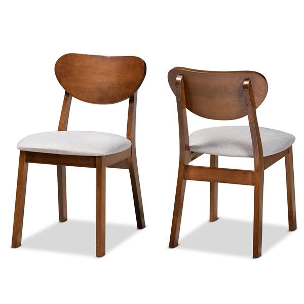 baxton studio Baxton Studio Damara Mid-Century Modern Grey Fabric Upholstered and Walnut Brown Finished Wood 2-Piece Dining Chair Set