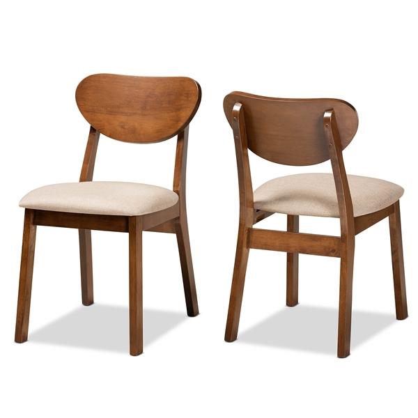 baxton studio Baxton Studio Damara Mid-Century Modern Sand Fabric Upholstered and Walnut Brown Finished Wood 2-Piece Dining Chair Set