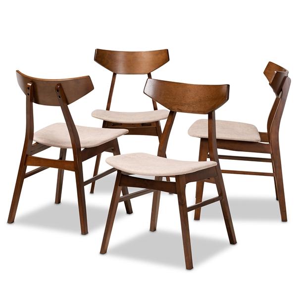 baxton studio Baxton Studio Danica Mid-Century Modern Transitional Light Beige Fabric Upholstered and Walnut Brown Finished Wood 4-Piece Dining Chair Set