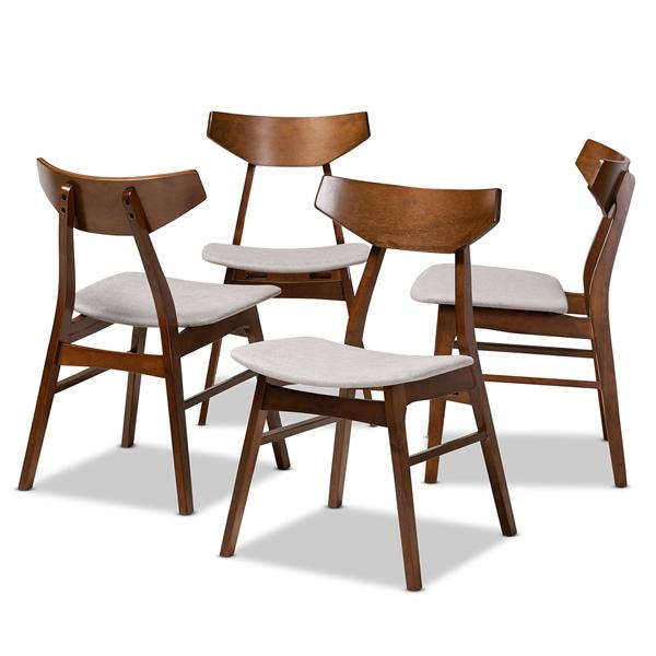 baxton studio Baxton Studio Danica Mid-Century Modern Transitional Light Grey Fabric Upholstered and Walnut Brown Finished Wood 4-Piece Dining Chair Set