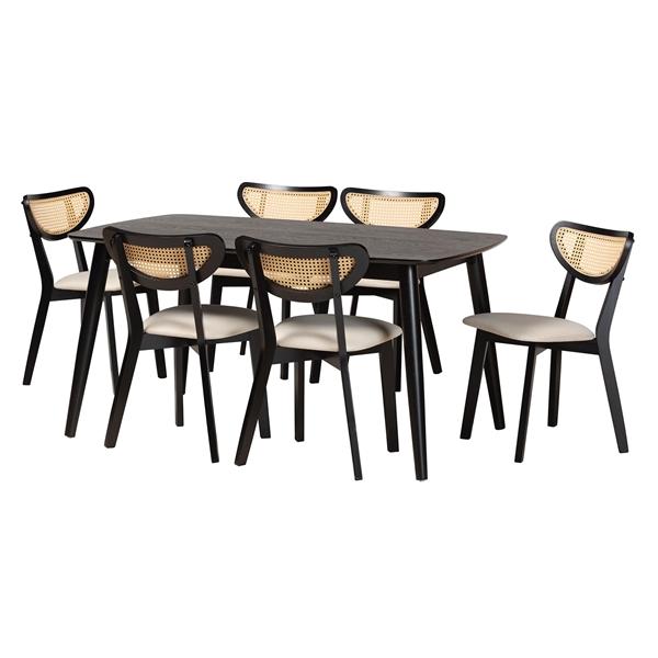 baxton studio Baxton Studio Dannell Mid-Century Modern Cream Fabric and Black Finished Wood 7-Piece Dining Set
