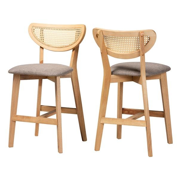baxton studio Baxton Studio Dannell Mid-Century Modern Grey Fabric and Natural Oak Finished Wood 2-Piece Counter Stool Set
