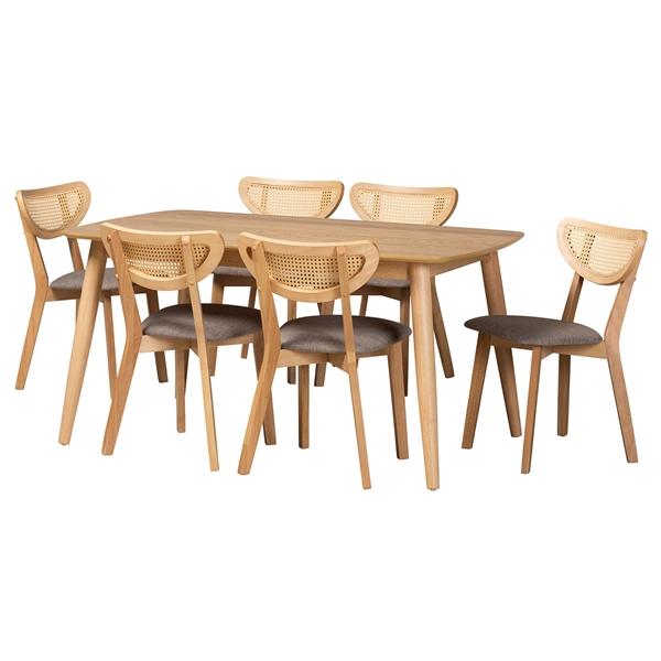 baxton studio Baxton Studio Dannell Mid-Century Modern Grey Fabric and Natural Oak Finished Wood 7-Piece Dining Set