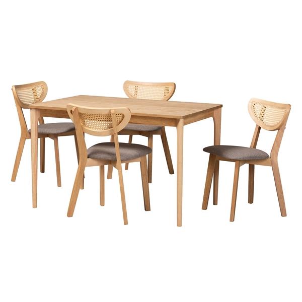 baxton studio Baxton Studio Dannell Mid-Century Modern Grey Fabric and Natural Oak Finished Wood 5-Piece Dining Set
