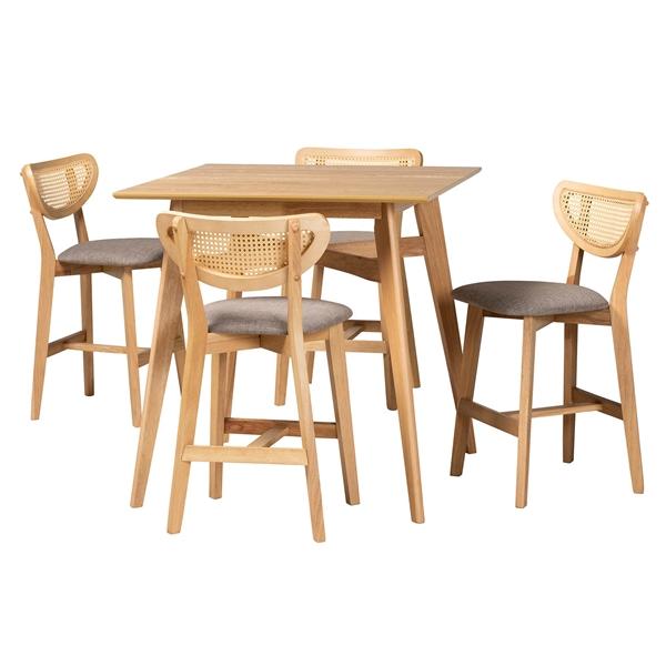 baxton studio Baxton Studio Dannell Mid-Century Modern Grey Fabric and Natural Oak Finished Wood 5-Piece Pub Set