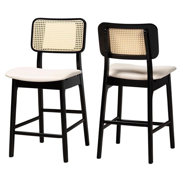 baxton studio Baxton Studio Dannon Mid-Century Modern Cream Fabric and Black Finished Wood 2-Piece Counter Stool Set