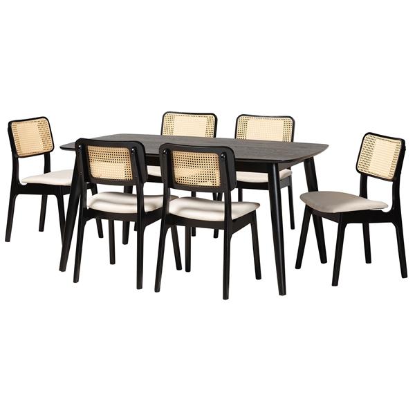 baxton studio Baxton Studio Dannon Mid-Century Modern Cream Fabric and Black Finished Wood 7-Piece Dining Set
