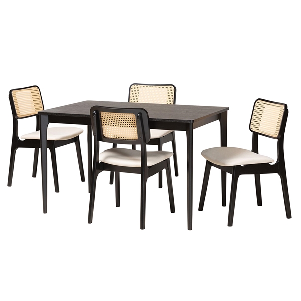 baxton studio Baxton Studio Dannon Mid-Century Modern Cream Fabric and Black Finished Wood 5-Piece Dining Set