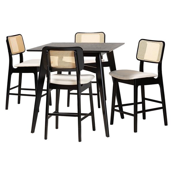 baxton studio Baxton Studio Dannon Mid-Century Modern Cream Fabric and Black Finished Wood 5-Piece Pub Set