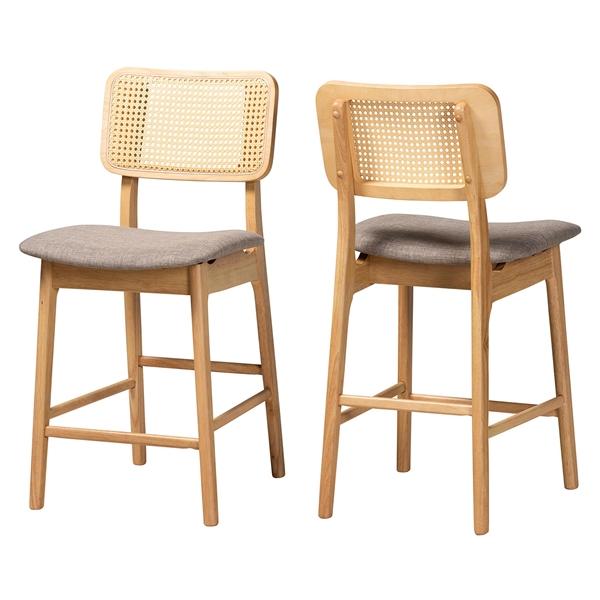 baxton studio Baxton Studio Dannon Mid-Century Modern Grey Fabric and Natural Oak Finished Wood 2-Piece Counter Stool Set