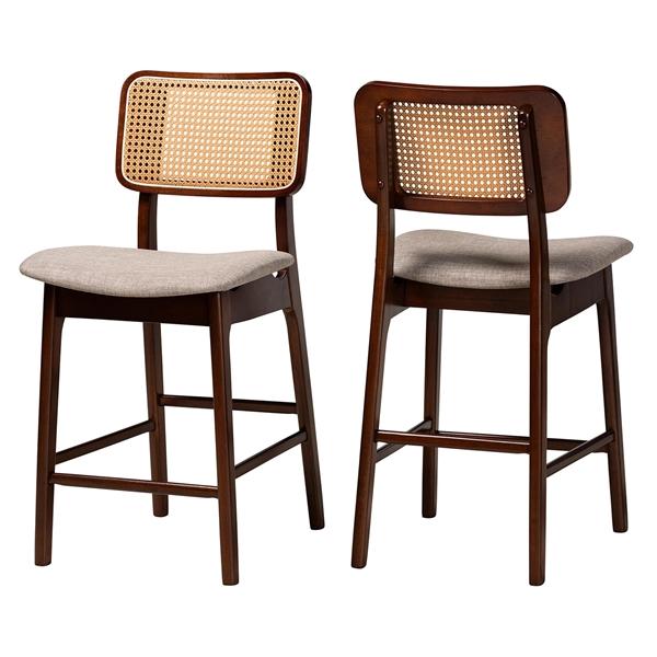 baxton studio Baxton Studio Dannon Mid-Century Modern Grey Fabric and Walnut Brown Finished Wood 2-Piece Counter Stool Set