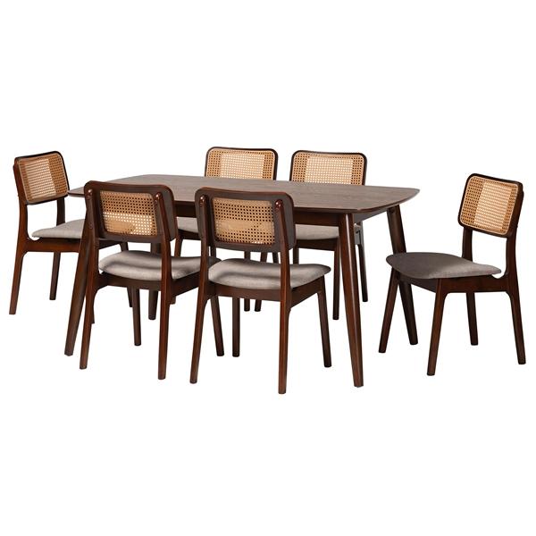 baxton studio Baxton Studio Dannon Mid-Century Modern Grey Fabric and Walnut Brown Finished Wood 7-Piece Dining Set