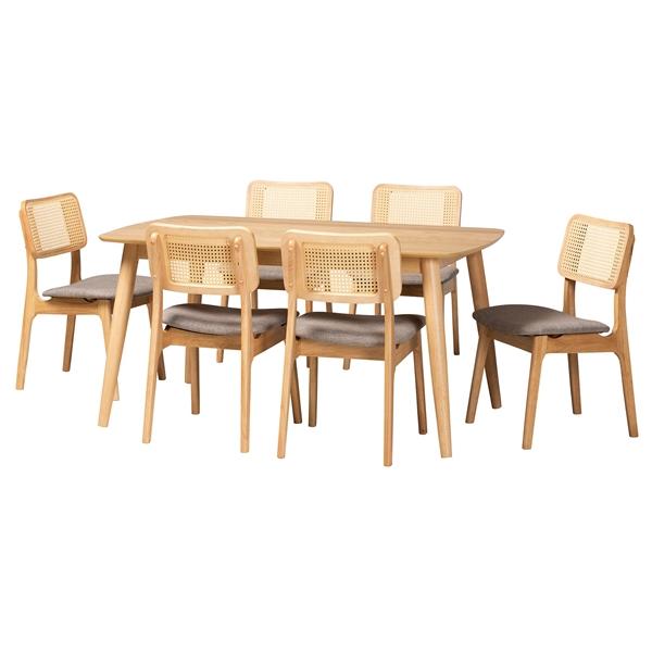 baxton studio Baxton Studio Dannon Mid-Century Modern Grey Fabric and Natural Oak Finished Wood 7-Piece Dining Set