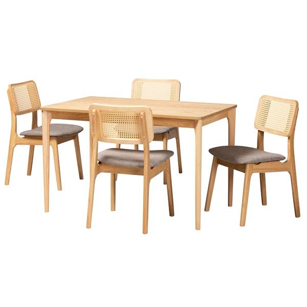 baxton studio Baxton Studio Dannon Mid-Century Modern Grey Fabric and Natural Oak Finished Wood 5-Piece Dining Set